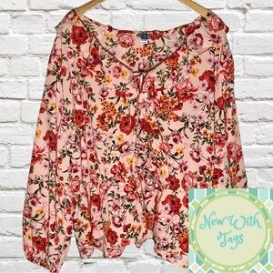 Old Navy Floral Pink and Red Blouse